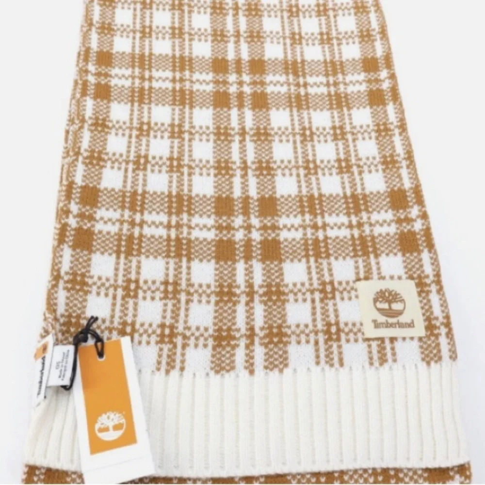 Timberland Tan and Cream Checkered Scarf